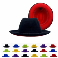 simple women black red patchwork crimping fedora jazz hat british style trilby party formal panama cap dress hat cowboy