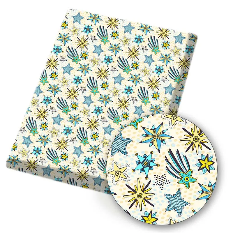 

Polyester Cotton Fabric Five-pointed Star Printed Cloth Sheet DIY Dress Supplies Handmade Bag Material Home Textile 45*150cm 1pc