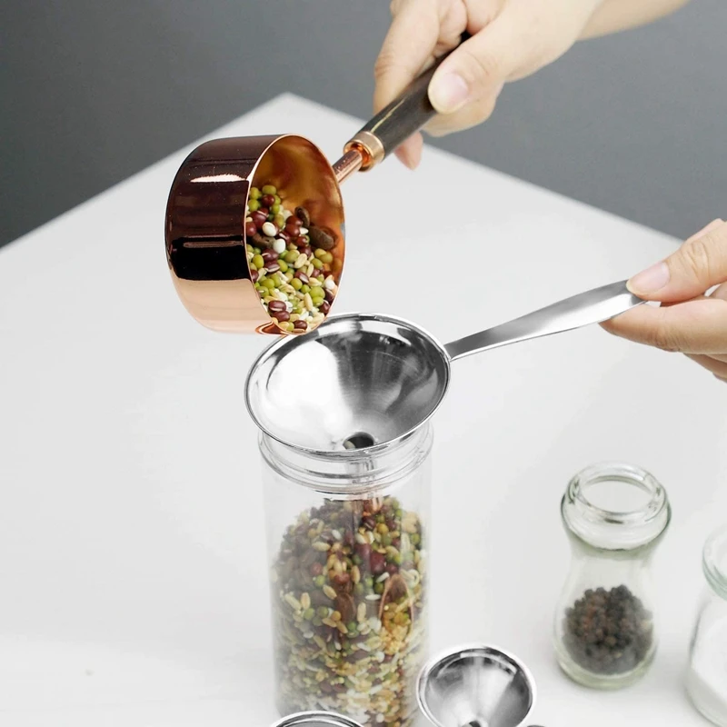 

Kitchen Funnels,Stainless Steel Funnel and Measuring Spoons,Funnel with Long Handle for Oil Powder Beans Jar FlaskPowder