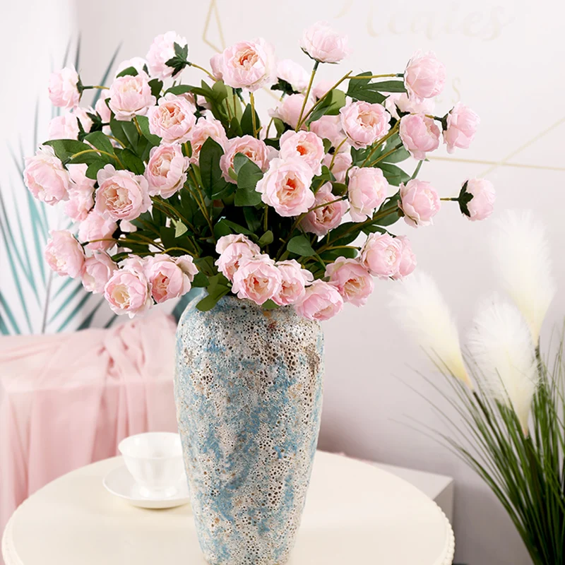 

7 Heads Pink Silk Peony Artificial Flowers Bride Bouquet Wedding Party Garden Scrapbook Decoration Accessories Fake Roses