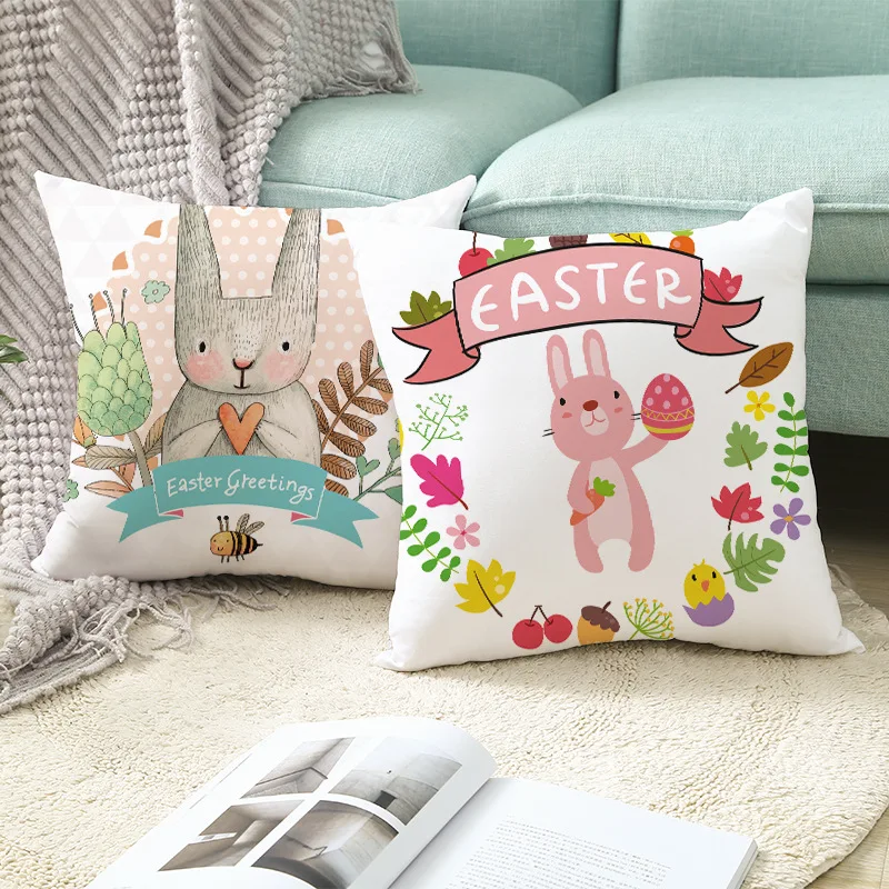 Пасхальный чехол для подушки с принтом Пасхальных Кроликов 45x45 см | Дом и сад