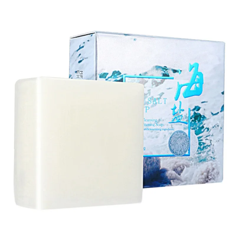Handmade Sea Salt Soap Cleaner Removal Pimple Pores Acne Treatment Goat Milk Moisturizing Whitening Face Care Wash Soap and Bag