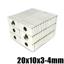 5/10/20/50/100Pcs 20x10x3-4 Block NdFeB Neodymium Magnet N35 Super Powerful imanes Permanent Magnetic 20 x 10 x3 Hole 4