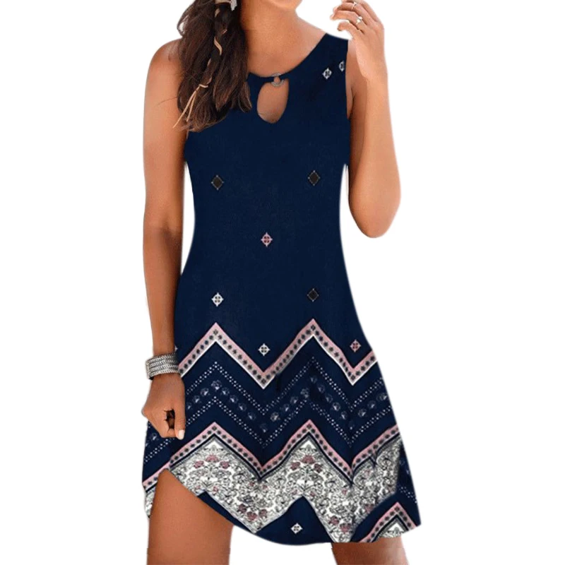 

Женская мини-платье без рукавов, платье для женщин, платье без рукавов с геометрическим рисунком без шнуровки летние каникулы Пляжное плать...