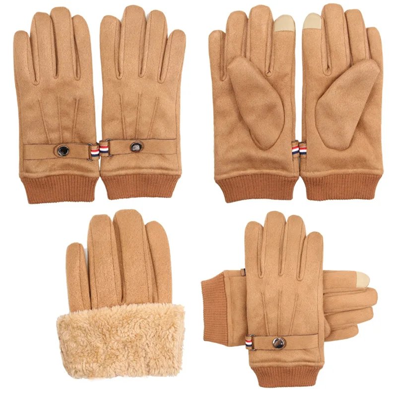 

Suede Men Gloves Winter Touch Screen Keep Warm Windproof Driving Thick Cashmere Anti Slip Outdoor Male Leather Gloves