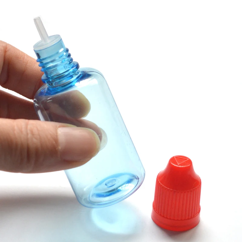 1 шт 30 мл синяя ПЭТ пластиковая бутылка с защитой от детей и длинным наконечником E