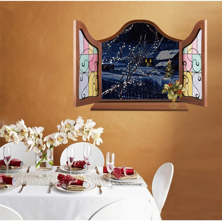 

Waterproof living room study classical Chinese style wall stickers imitation 3D stereo false Snow outside the window