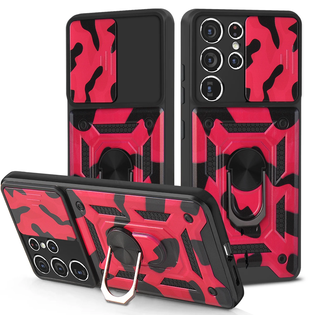 

Luxury Armor Push Window Camera Case for Galaxy S21 S20 Ultra A72 A52 Car Magnetic Stand Note 20 Ultra Shockproof Phone Cover