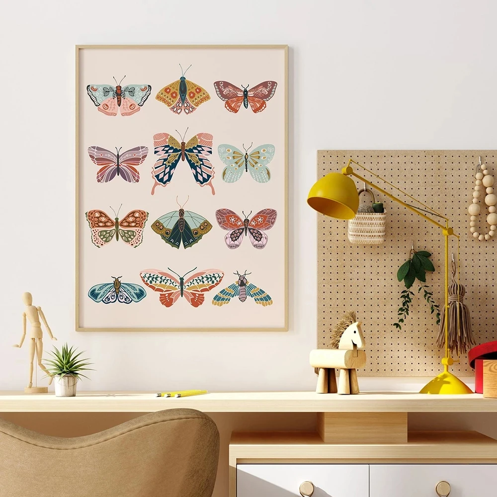 Фото ВИНТАЖНЫЙ ПЛАКАТ винтажный настенный плакат в стиле бохо с рисунком насекомых