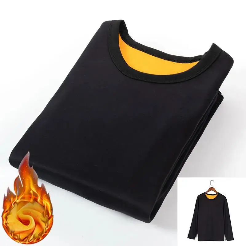 

Зимнее бархатное утепленное мужское термобелье, топы с длинным рукавом, мягкая теплая Повседневная однотонная мужская одежда с круглым выр...