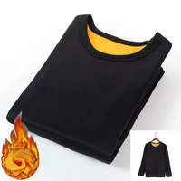 winter plus velvet thickening mens thermal underwear tops long sleeve soft warm o neck casual solid thermal blouse clothing male