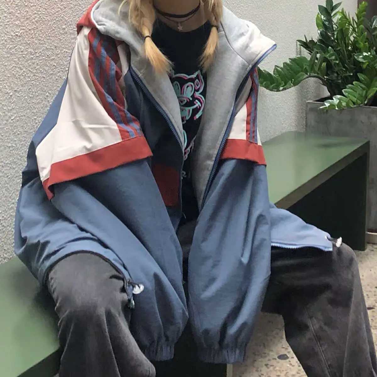

Women Two-sided Wear Coat Female Loose Oversized with Hooded Thin Bf Style Jacket Spring and Autumn 2021