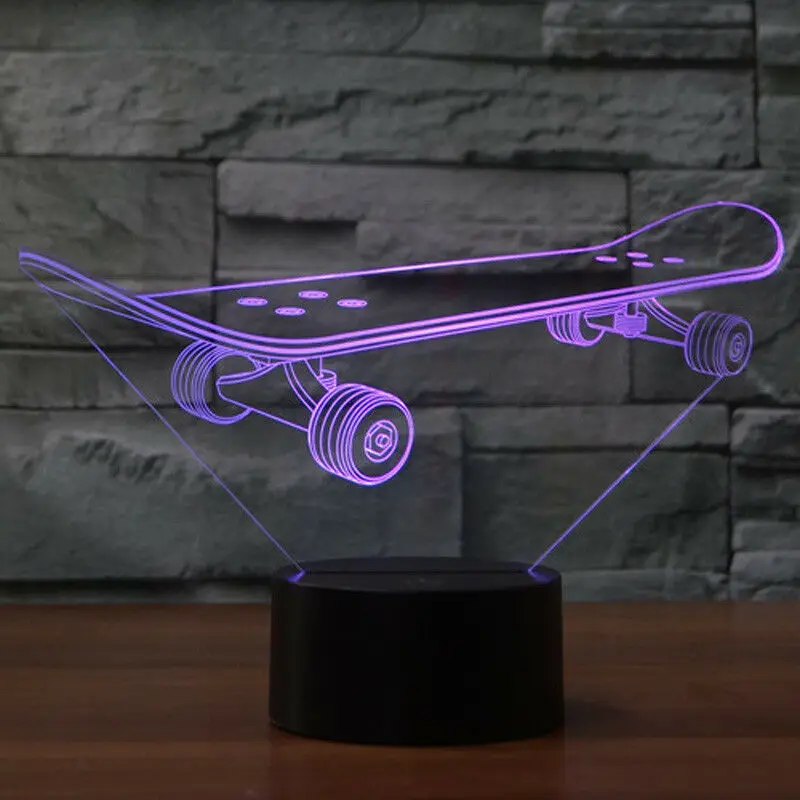 

Table Desk Lamp Home Kids Gift Skateboard USB Charger LED 3D 7 Colors Changing Red/Green/Blue/Yellow/Cyan/Pink/White Night Light