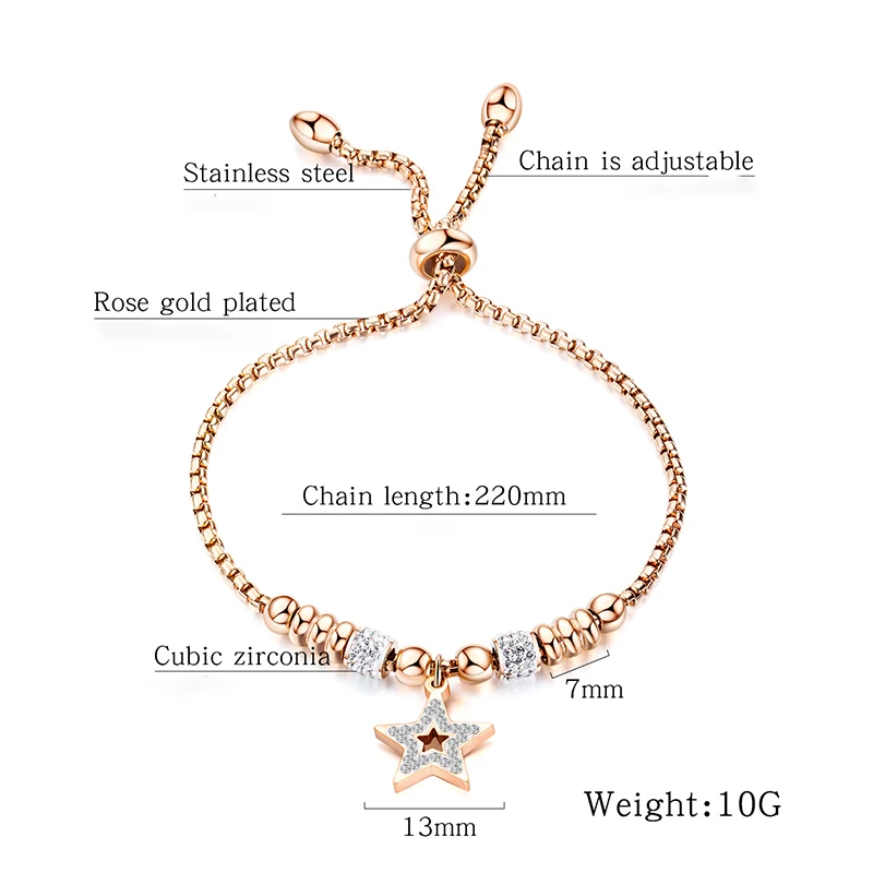 Роскошные регулируемые браслеты из кристаллов и звезд титановой стали с шармами