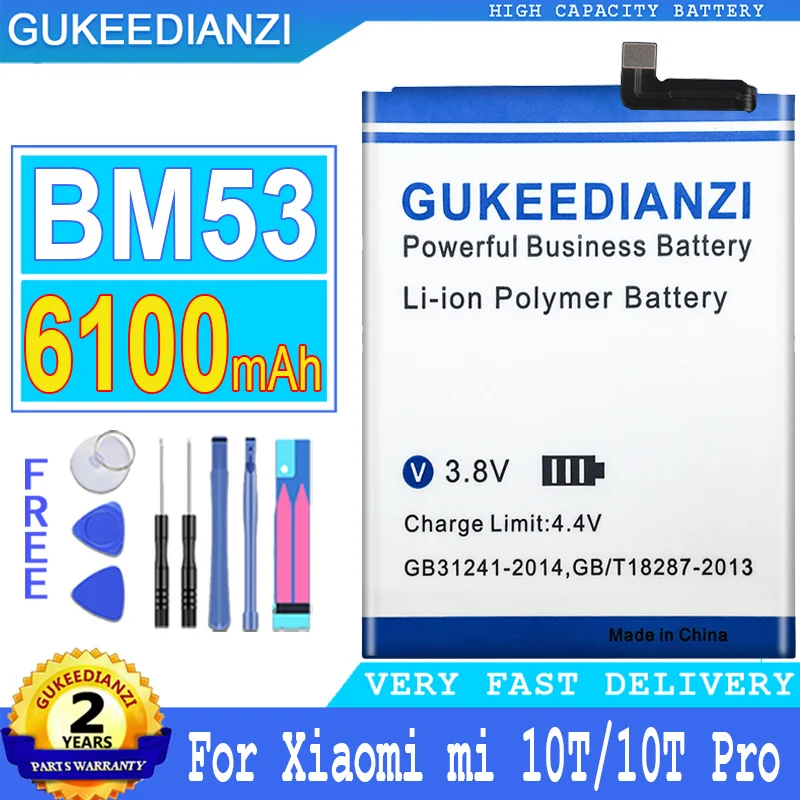 

6100mAh GUKEEDIANZI Battery BM53 For Xiaomi 10T 10T Pro Big Power Bateria
