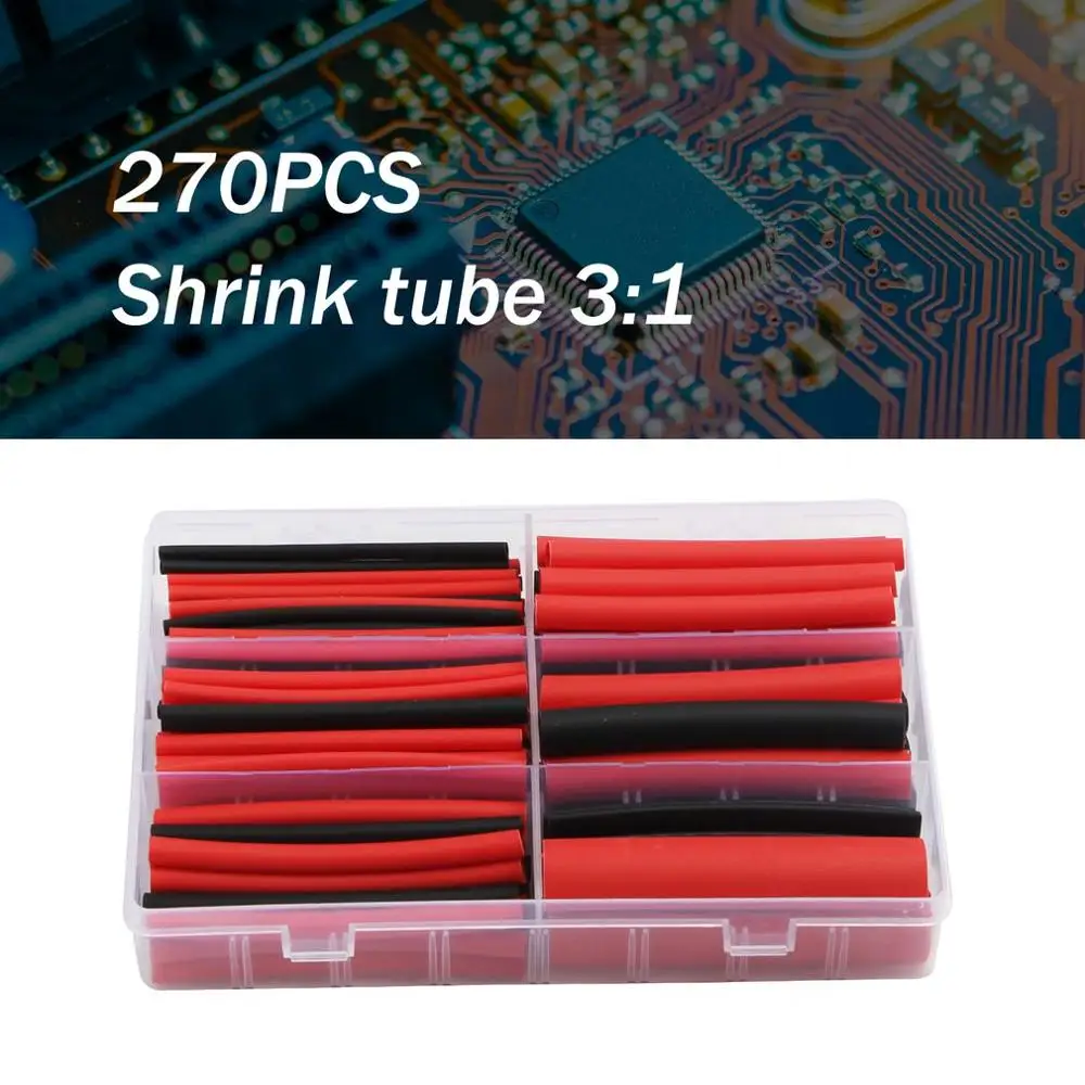 Комплект термоусадочных трубок с двойным настенным клеем 6 размеров 3:1 красный и