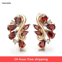hanreshe rose gold earring crystal earring red aaa cubic zirconia stud earring womens girl cute romantic wedding jewelry gift