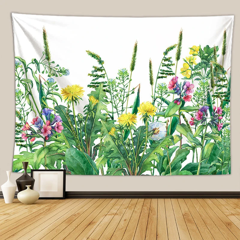 

Wall Hanging Tapestry Wildflowers Plant Landscape Background Wall Decoration For Picnic Cloth Living Room Decor Bedspread Cover