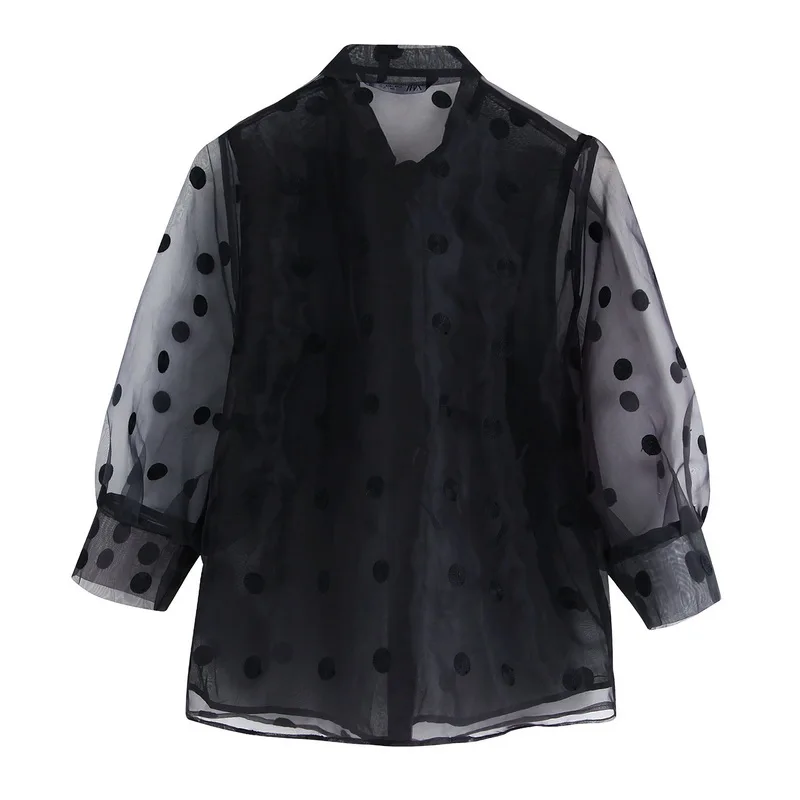 Женская блузка черная рубашка весна 2020 новая мода узор в горошек половина рукава