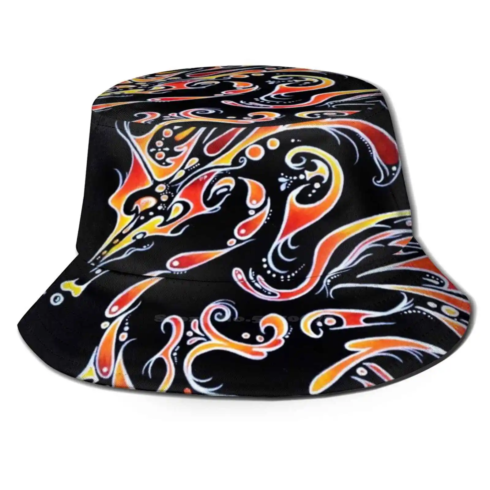 

Sea Flame Foldable Panama Bucket Hat Cap Seahorse Flame Yellow Orange Fire Black Ocean Sea Horse Underwater Creatures Acrylic