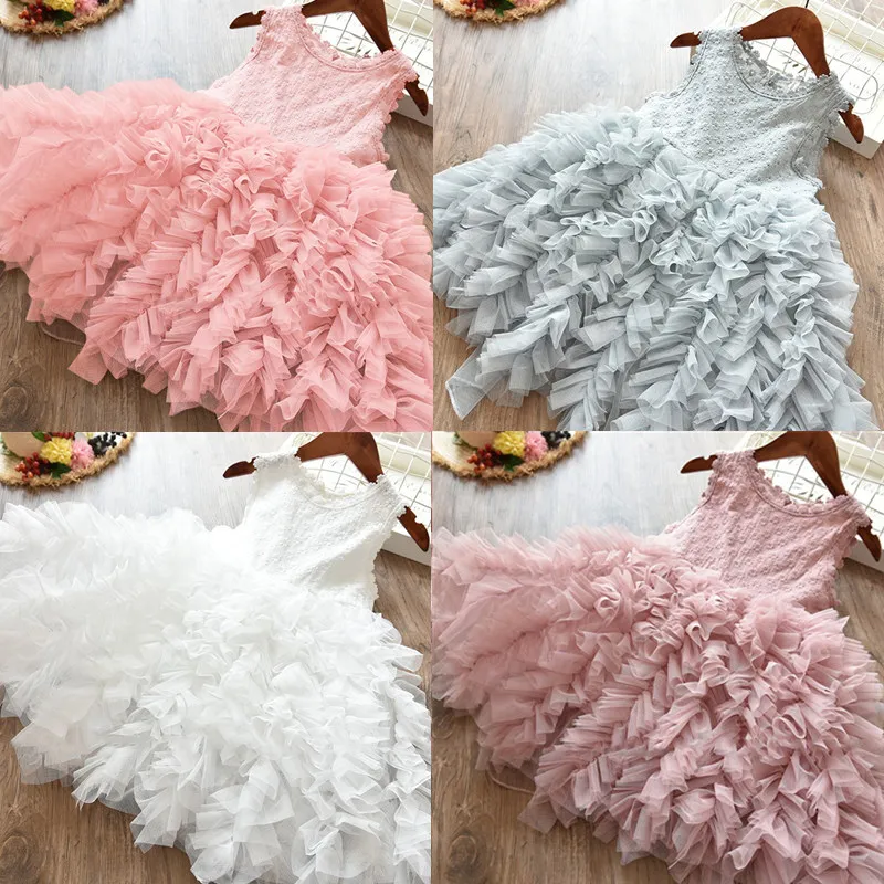 Цветочная детская официальная одежда детское пушистое платье с тортом для