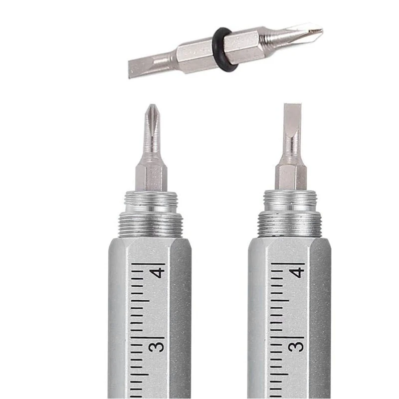 

HOT-6 in 1 Multi Tool Tech Tool Pen Key Ring Screwdriver Pen with Ruler Two-Head Ballpoint Pen Refills Metal Tool Pen