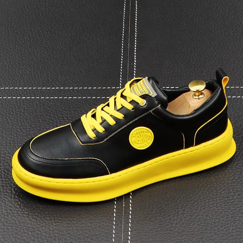 CuddlyIIPanda New Luxury Designer Men Leisure Yellow White Shoes Spring Autumn Thick Bottom Sneakers Male Youth Trending | Обувь