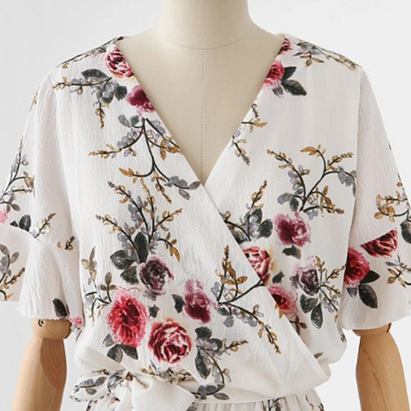 Летний повседневный комбинезон с круглым воротником и карманами Женский