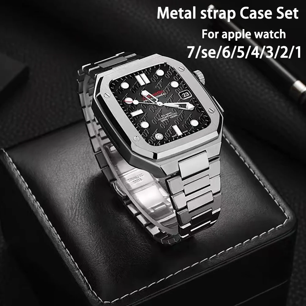 45mm 42mm galaxy watch 4 strap Set for Apple Watch Band 45 44mm Metal Watch Case for iWatch Series 7 6 SE 5 4 3 Modification Kit