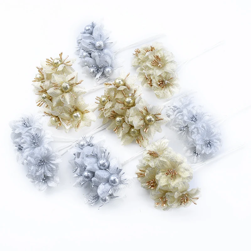 6 шт. цветы с шелковыми тычинками для скрапбукинга помпон рождественские