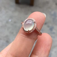 myanmar a goods natural icy egg noodles jade ring female simple ring s925 silver plating rose gold ring gem