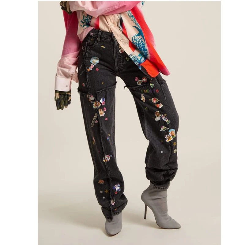 

22SS High Quality 1:1 Graffiti 100% Cotton EU Size Vetements Pants Women Hip Hop Four Seasons Stranger Things Hentai