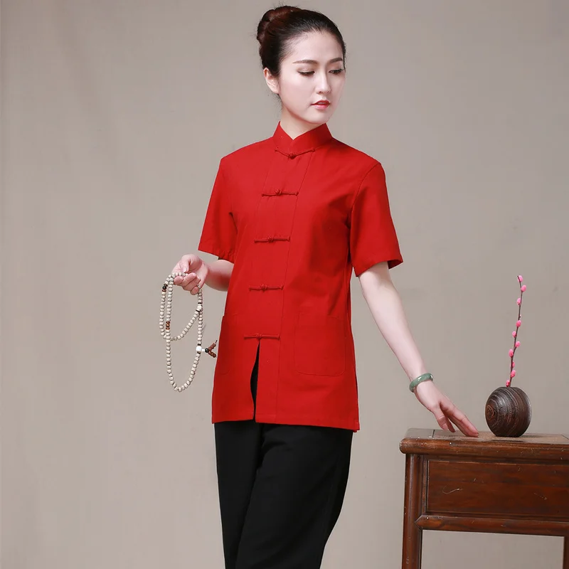 Новая летняя женская одежда для кунг-фу, женская униформа Wudang Tai Chi, костюм танга с коротким рукавом в традиционном китайском стиле, рубашка, 7 цветов