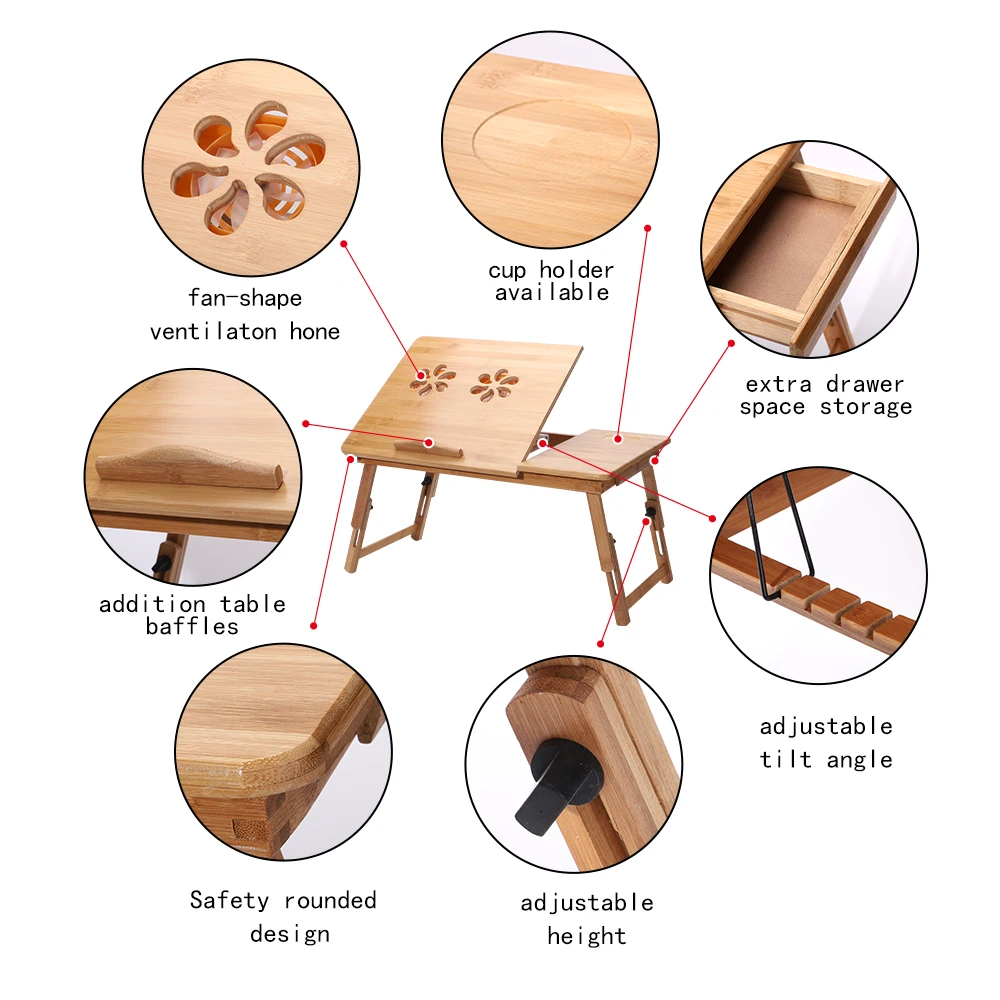 Стол для ноутбука большой поднос кровати Регулируемый наклонный Топ складной