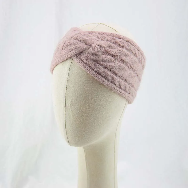 

Knitting Wool Headband Double Twist Cross Hairband Elastic Hair Band Warmer Ear Autumn Winter Hair Accessory Solid Color Turban