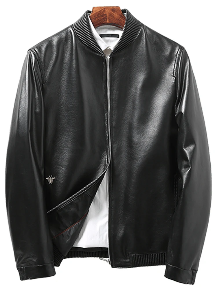 

Short Genuine Sheepskin Leather Men Autumn Winter Down Coat Man Bomber Jacket Chaqueta Cuero Hombre 1299 KJ1446