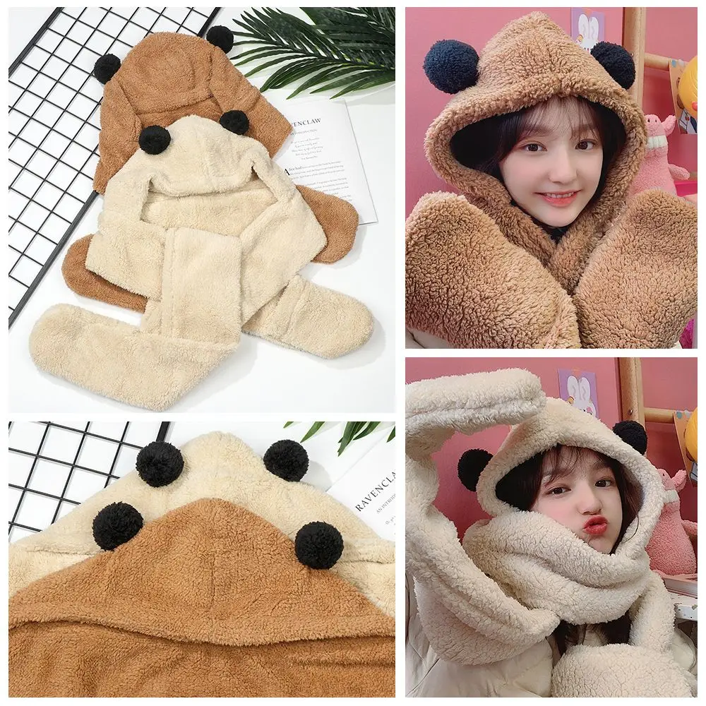 

Fashion Plush Warm Cold-proof Caps Cute Winter Hats Panda Ear Hat Beanies Caps Hat Scarf Set