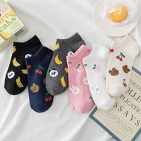 3 pairsset spring and summer ladies boat kawaii socks cartoon bear and rabbit low cut cotton socks shallow mouth cotton socks
