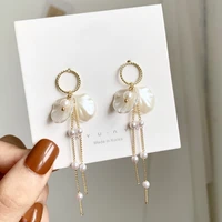 pearl petal earrings korean temperament pearl long fringed pearl accessories fashion jewelry stainless steel earrings