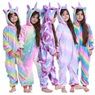 Фланелевые теплые детские пижамы кигуруми, детская одежда для сна для мальчиков, пижамы кигуруми с радужным единорогом, пижамы для младенцев, одежда для сна