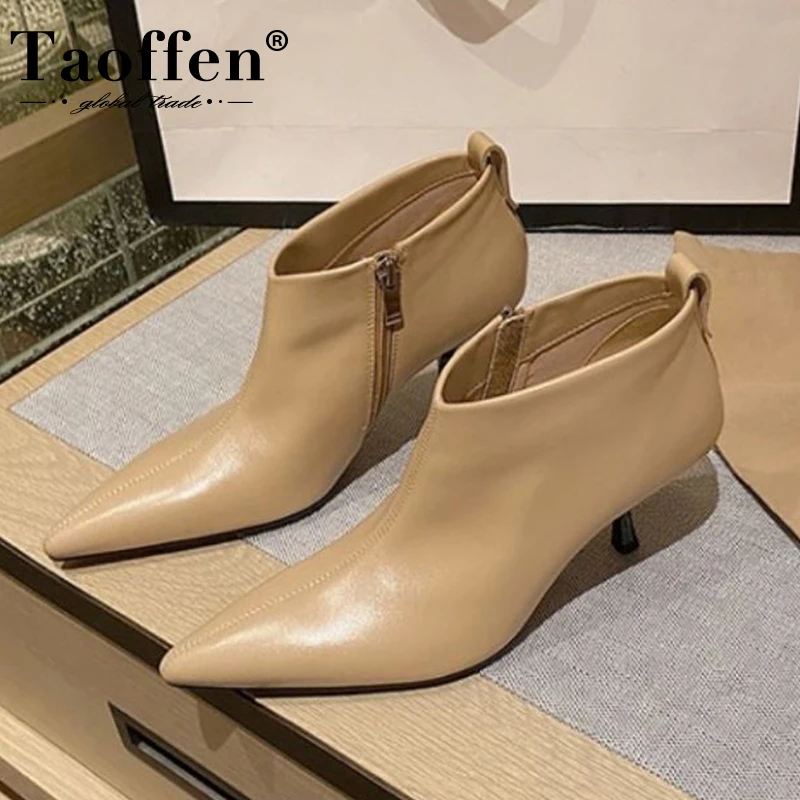 

Taoffen Size 33-43 New Ankle Boots Women Shoes 2022 Thin High Heels Fashion Short Boots Concise Autumn Ladies Footwear