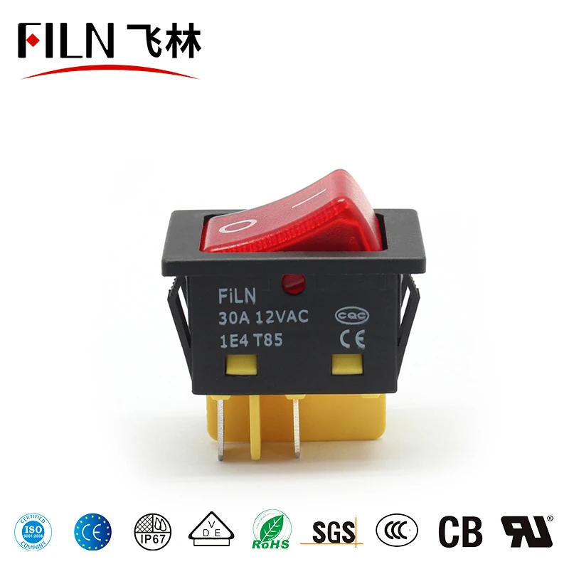 Фото FILN ON-OFF 30 А/12 в 30 А/250 В Сверхмощный 4 контакта не водонепроницаемый T85 1E4 кулисный переключатель для крепления панели с лампой №2