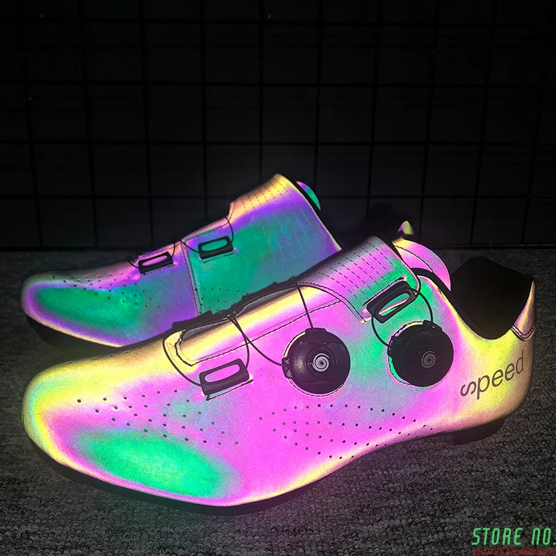 Harga Sepatu Bersepeda Jalan Warna-warni Reflektif Warna Berubah Sepeda Gunung Profesional Bernapas Sepeda Balap Self-Locking Sepatu