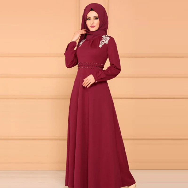 Длинное платье Abaya в этническом стиле с высокой талией кружевное длинным рукавом