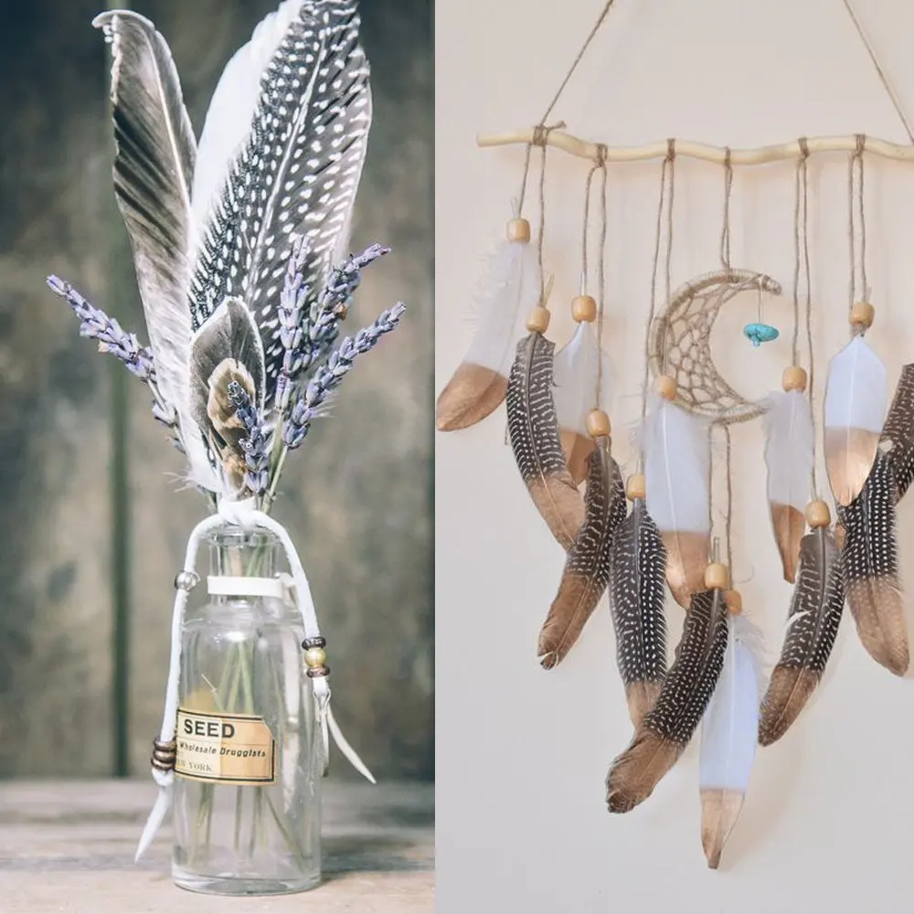 

Low Price 10Pcs 15-20CM Beautiful Natural Pearl Chicken Spotted Feathers for Decoration DIY Crafts Pheasant Feathers Plumes