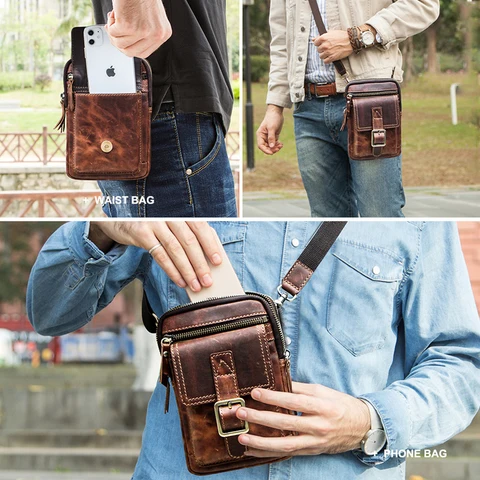 CONTACT'S FAMILY Crazy horse кожаный мужской чехол для телефона чехол для iphone 16 15 14 Pro поясная сумка мужская сумка через плечо