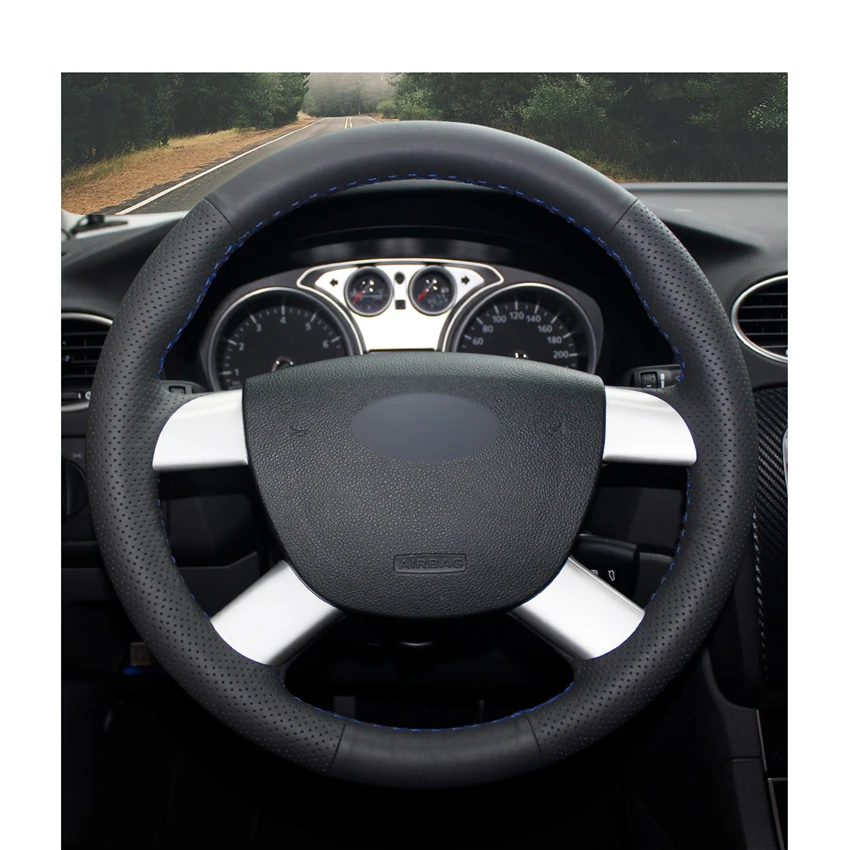 Чехол рулевого колеса автомобиля из искусственной кожи черного цвета для Ford Kuga