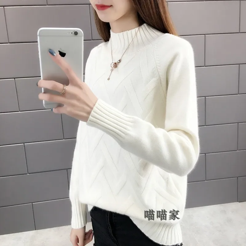 Женский толстый теплый свитер с высоким воротником белый и желтый джемпер