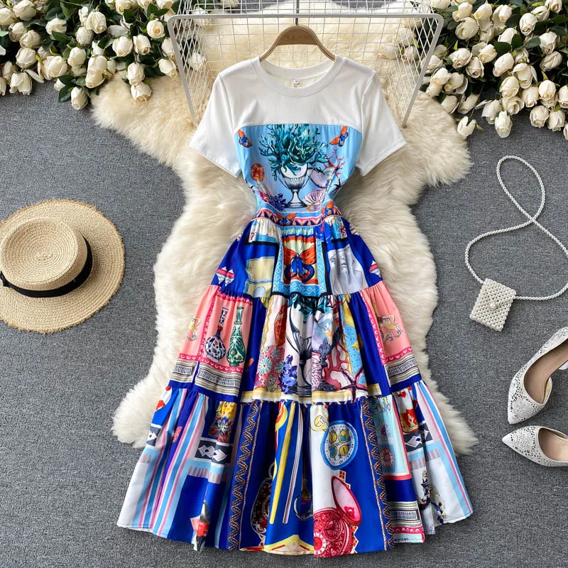 

Dress 2021 Short Sleeved Palace Style Print Dress Women Summer Dresses Women Design Sexy Party Vacation Skirt платье летнее