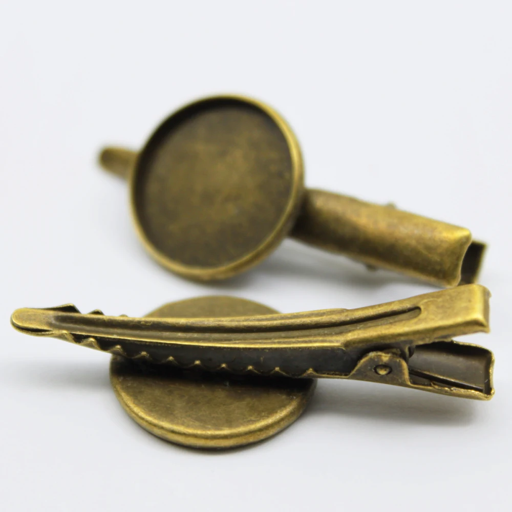 

16mm 10pcs Copper Hair Clips Antique Bronze Brass Plated Hairpin Cameo Glass Cabochons Base Supplies for Jewelry HC-003